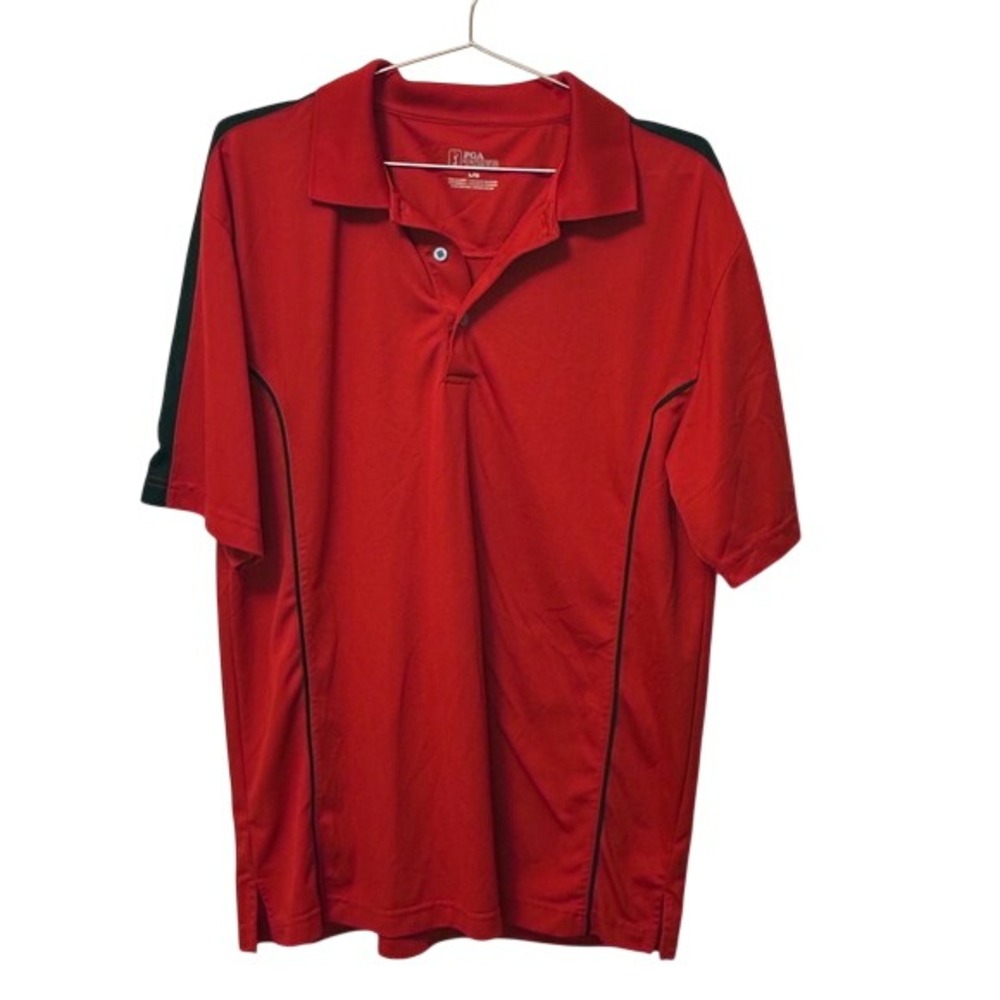 PGA Tour Mens Golf Polo Shirt Red Black Piping Short Sleeve Large